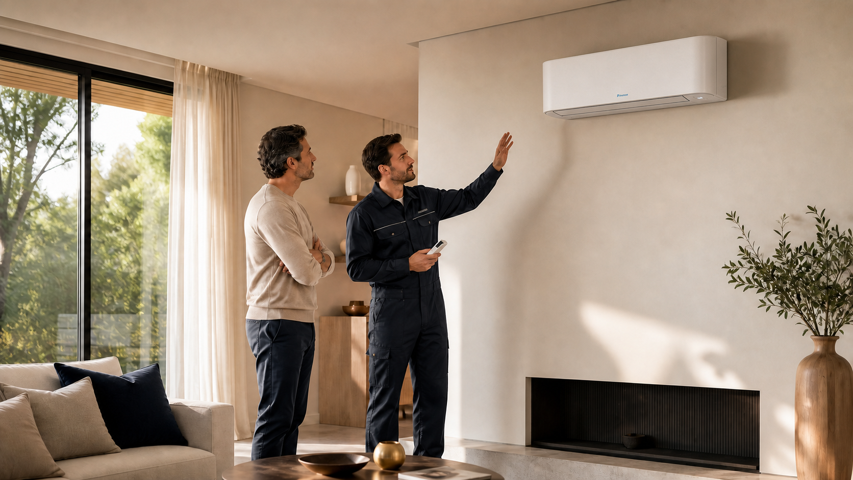 Climatizzatore Daikin installato in un ambiente domestico caldo e accogliente