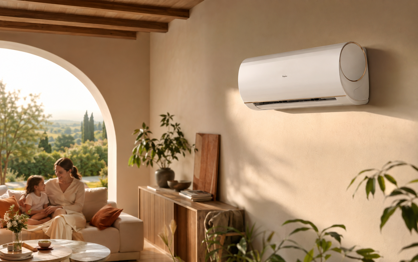 Climatizzatore Haier installato in un ambiente domestico caldo e accogliente