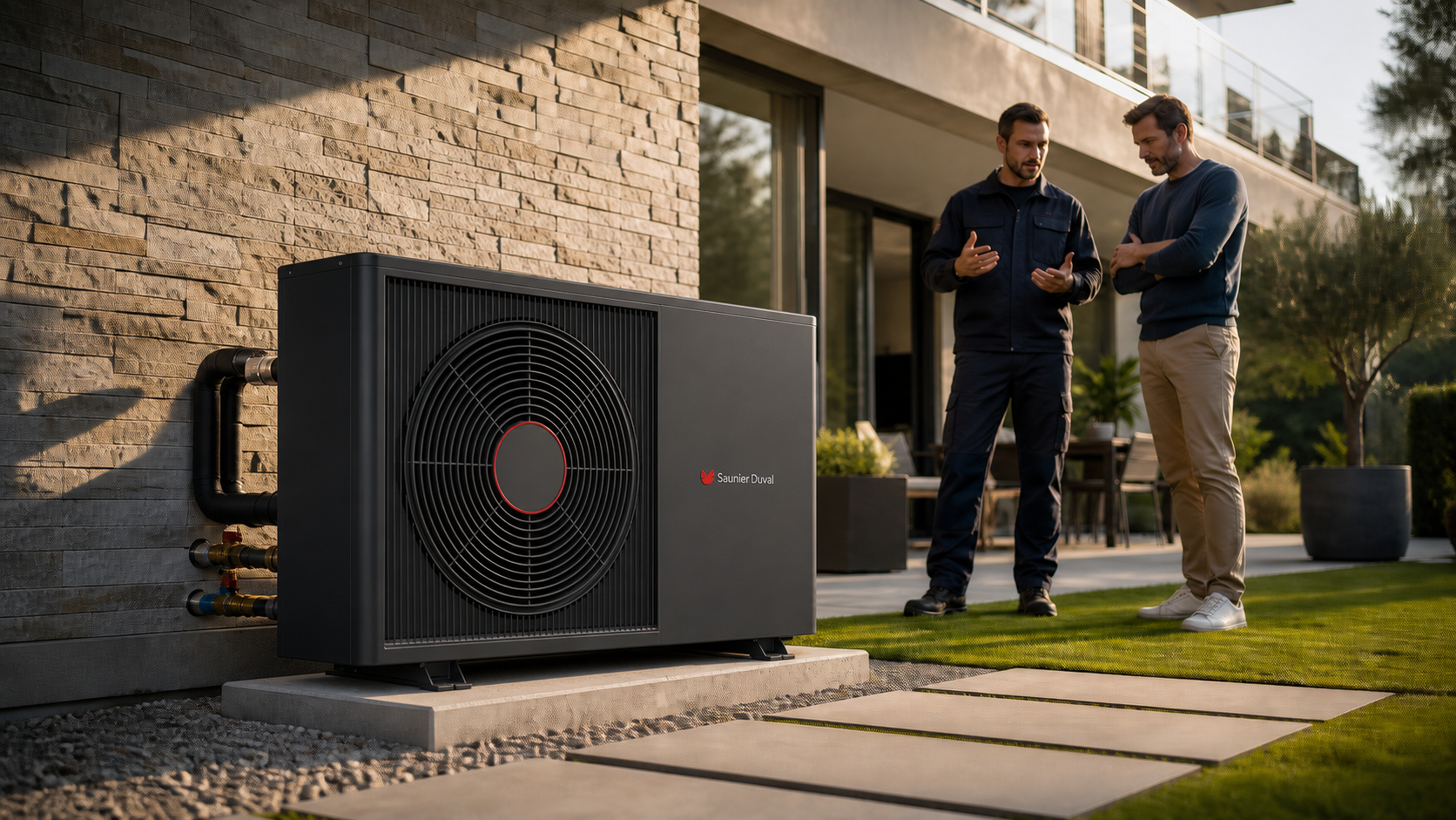 Pompe di calore: installazione e assistenza Pompa di calore Hermann Saunier Duval installata con tecnico A.S. Idroclima e cliente