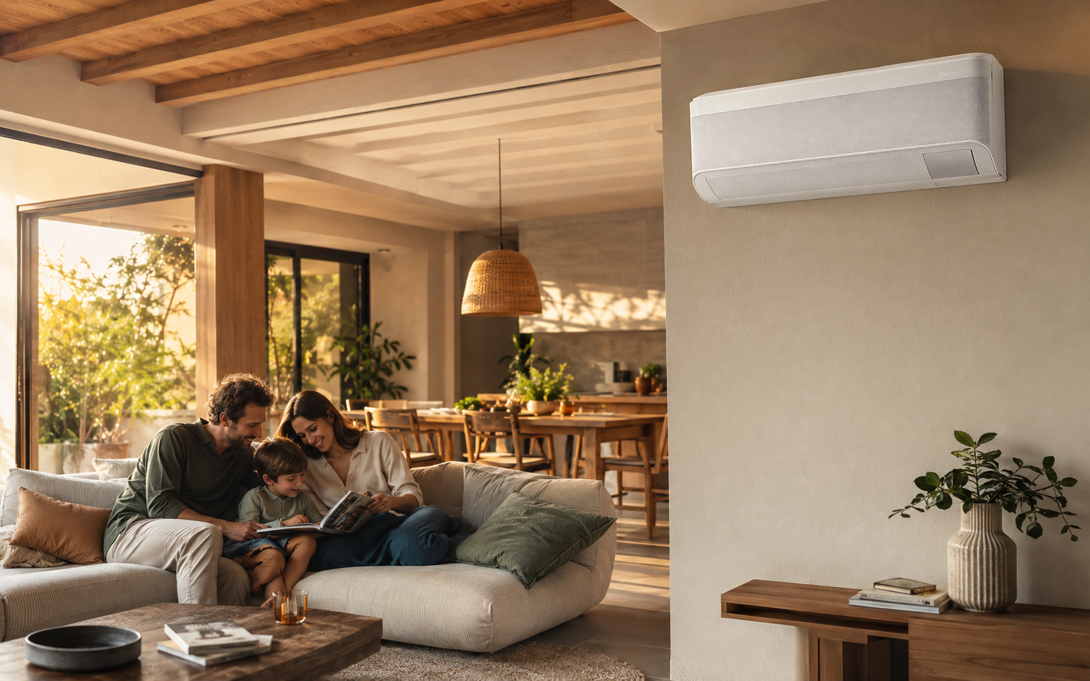 Climatizzatore Samsung installato in un ambiente domestico caldo e accogliente